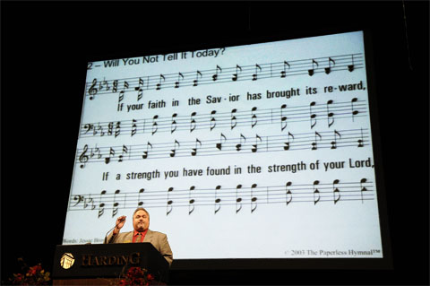 The Paperless Hymnal® in use at the 2010 Harding University Lectureships - Dr. Michael B. Wood, directing